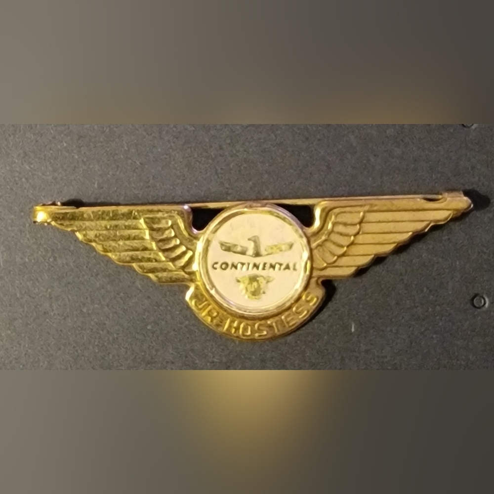 Continental Airlines Junior Hostess Metal Flight Wings 50's-60's Pin